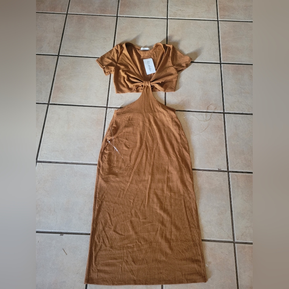 12th Tribe Tan Maxi Dress with Twist Front